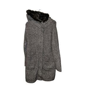 Zara Knit Academia Gray Faux Fur Lined Hoodie Jacket / Cardigan